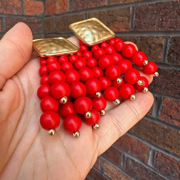 Zara Red Cascade Beaded Earrings - Picture 4 of 5